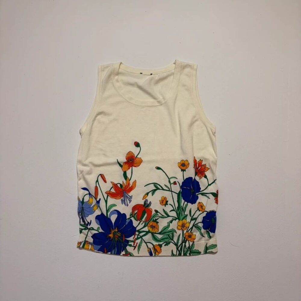 Vintage Flower Print Graphic Women's cream Top